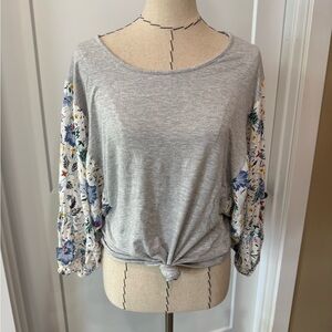 Daytrip Gray Top with Floral Sleeves